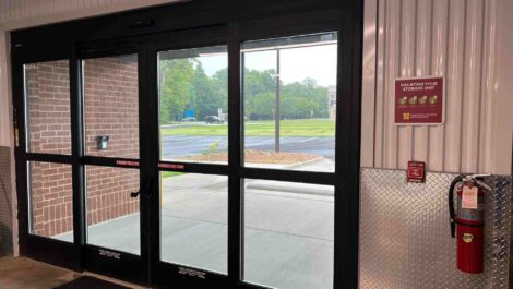 Automatic doors into storage facilty.