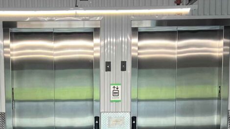 Two elevators inside the storage facility.
